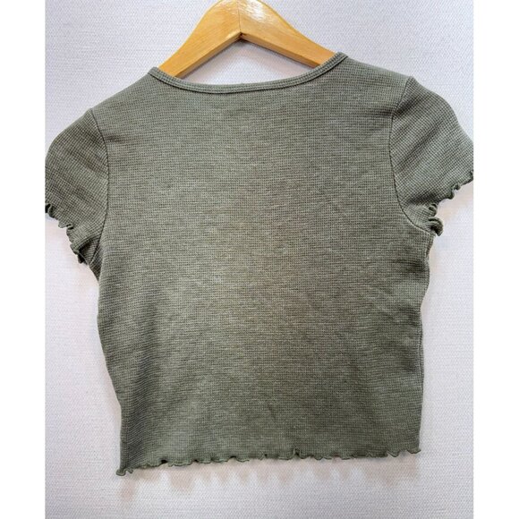 American Eagle Wommens Waffle Knit Cropped Top Size S Green Lettuce Edge Casual - Picture 9 of 9